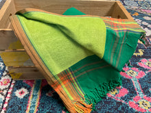 Load image into Gallery viewer, Kikoy Towel: Kelly Green and Orange edge with Lime Green terry lining