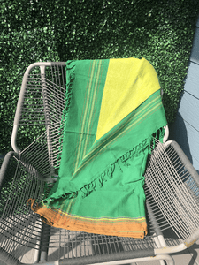 Kikoy Towel: Green with Orange edge and Lime Green terry lining - Salt and Reverie