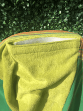 Load image into Gallery viewer, Kikoy Towel: Green with Orange edge and Lime Green terry lining - Salt and Reverie