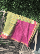 Load image into Gallery viewer, Kikoy Towel: Olive and Pink edge with Fuschia terry lining - Salt and Reverie