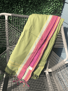 Kikoy Towel: Olive and Pink edge with Fuschia terry lining - Salt and Reverie