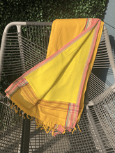 Load image into Gallery viewer, Kikoy Towel: Canary Yellow and Pink edge with Luminous Yellow terry lining - Salt and Reverie