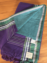 Load image into Gallery viewer, Kikoy Towel: Purple and Green with Teal or Blue terry lining - Salt and Reverie