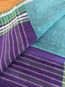 Kikoy Towel: Purple and Green with Teal or Blue terry lining - Salt and Reverie