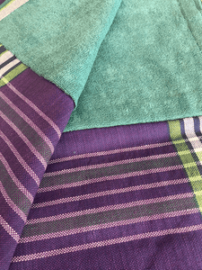 Kikoy Towel: Purple and Green with Teal or Blue terry lining - Salt and Reverie