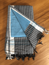 Load image into Gallery viewer, Kikoy Towel: Black and White Stripes with Turquoise terry lining - Salt and Reverie