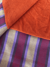 Load image into Gallery viewer, Kikoy Towel: Pink/Purple/Yellow Stripes with Orange terry lining - Salt and Reverie
